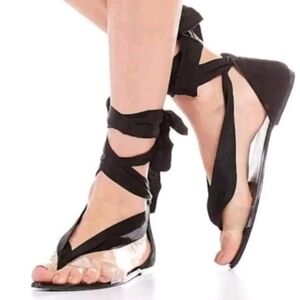 Free People Barcelona Wrap Palm Sandals Black suede Black Ankle Wrap Material 8